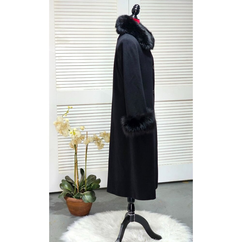 Forecaster Of Boston Women's Black Lambswool Long Coat With Fur Trim Size 6 235 - Picture 3 of 16